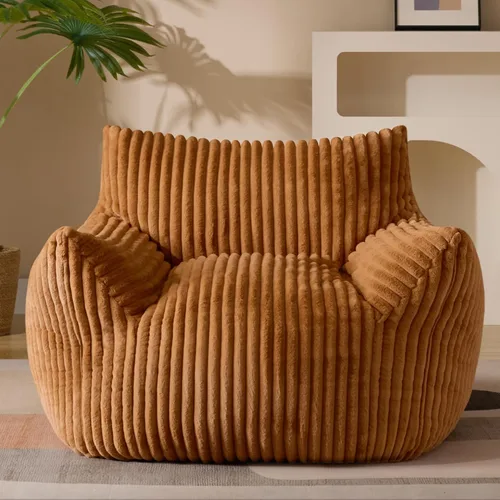 Miniatura 14 de Puf Chaise Lounge de Gran Tamaño para Interiores para Adultos con Reposabrazos y Otomana - Puf Gigante Cómodo Beige Perezoso para el Suelo, Sofá