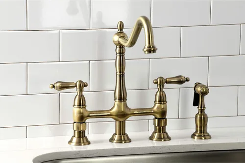 Miniatura 3 de Kingston Brass KS1273ALBS Heritage - Grifo de puente de cocina de 8 pulgadas con rociador de latón, latón antiguo