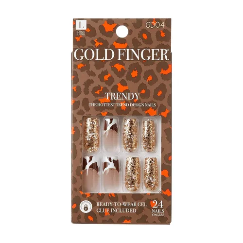Miniatura 12 de Gold Finger - Kit de uñas postizas de cobertura completa con pegamento, diseño moderno, gel listo para usar, uñas medianas, largas y extralargas