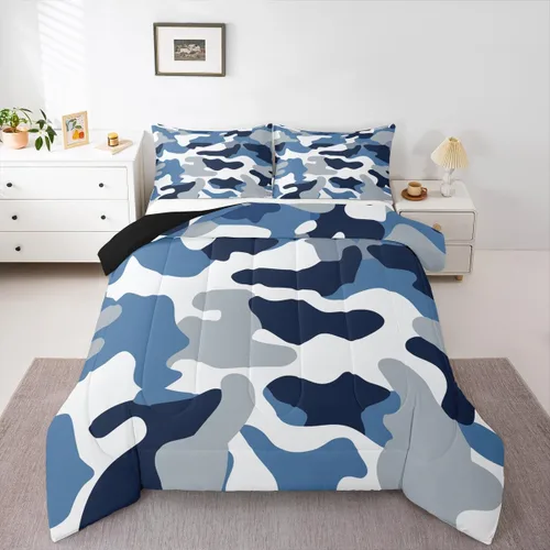 Edredón de plumón de camuflaje para niños, niñas, adolescentes, adultos, juego de ropa de cama con patrón abstracto de colores suaves, relleno de