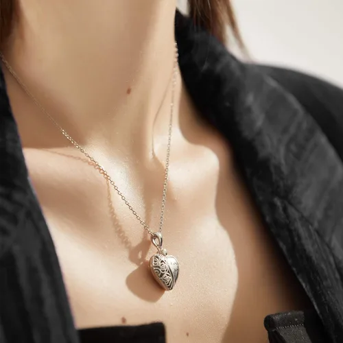 Miniatura 2 de SILVERCUTE Personalized & Engraved Locket Necklace with 18" Chain -Angel Wings Locket, Custom Heart Locket Pendant That Holds Picture, Sterling
