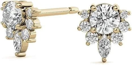 Miniatura 5 de IGI - Aretes redondos de diamantes de laboratorio con certificación Lotus en oro amarillo blanco de 14 k para mujer (color H-I, claridad VS2-SI1)