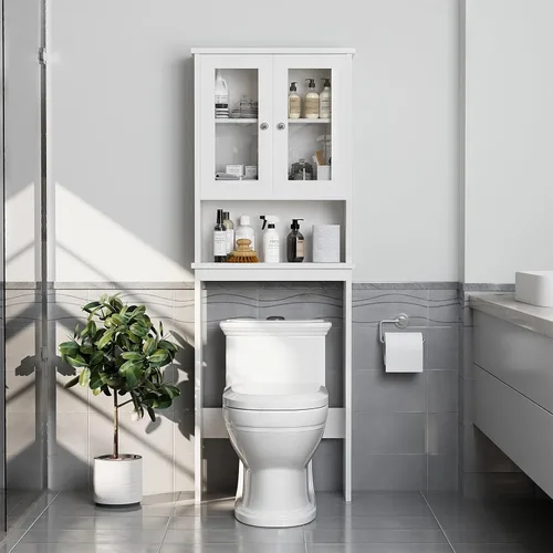 Miniatura 3 de Armario de almacenamiento sobre el inodoro para baño, organizador de almacenamiento sobre el inodoro, ahorro de espacio con puertas de vidrio Blanco