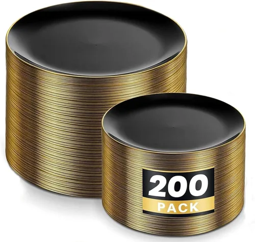 Miniatura 18 de KIRE 175 platos de plástico azul con borde plateado y cubiertos desechables con mango azul y tazas de borde plateado, servilleta de mano y vajilla