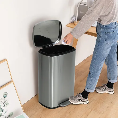 Miniatura 2 de MKDLUFEI Bote de basura de 13 galones de alto, cubo de basura para cocina con pedal y cubo interior, a prueba de huellas dactilares, bote de basura