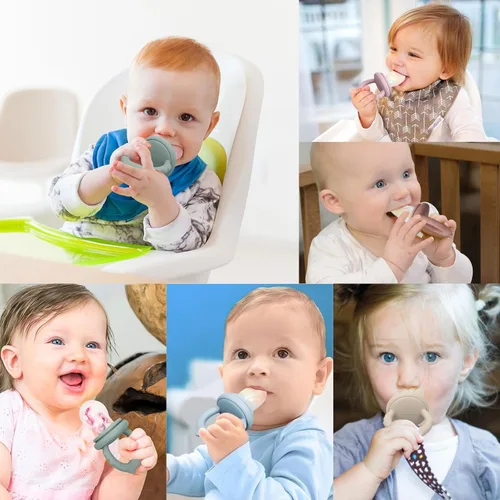 Miniatura 7 de Alimentador de frutas para bebés, moldes para paletas de leche materna, bandeja de silicona para congelar alimentos para aliviar la dentición, Lila