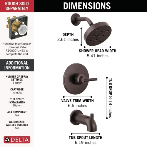 Miniatura 4 de Delta Faucet - Kit de ducha modelo T14459, sin válvula Bronce veneciano