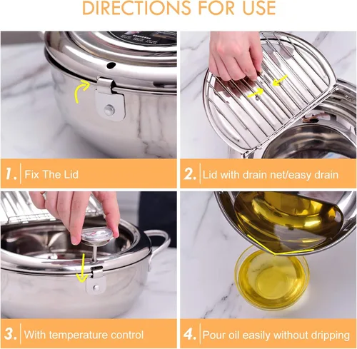 Miniatura 3 de cuomaop Kitchen Master Bundle: freidora de acero inoxidable de 9.4 pulgadas con medidor de temperatura + alfombrilla de secado de diatomita plegable