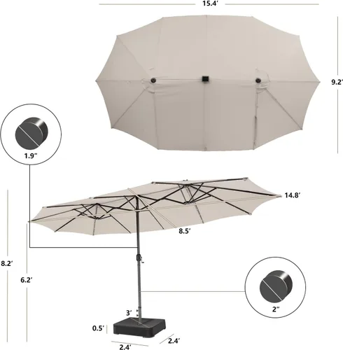 Miniatura 6 de Giantex Paraguas grande para exteriores de doble cara, 48 luces solares, panel solar de carga automática, sombrilla de patio extragrande con base