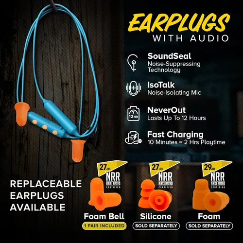 Miniatura 3 de Plugfones Basic Pro - Auriculares Bluetooth con Tapones de Espuma para los Oídos - Protección Auditiva NRR de 27 dB - Auriculares Inalámbricos