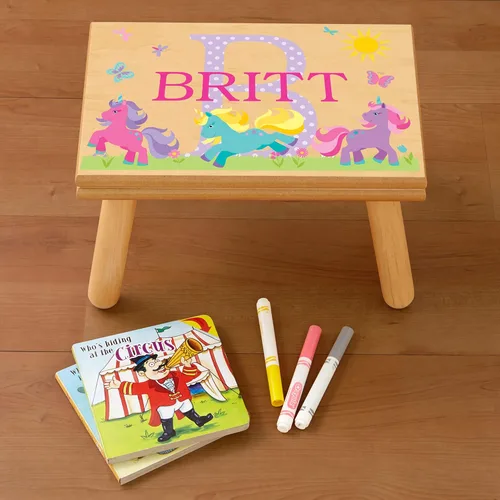 Miniatura 2 de Let's Make Memories Taburete personalizado con nombre My Own Name, taburete para niños, madera resistente, pintura no tóxica, sellador, diseño