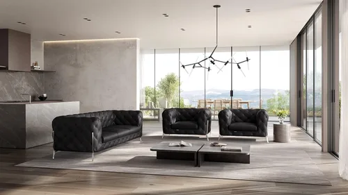 Miniatura 24 de Blackjack Furniture Modena - Moderno juego de sofá de 3 piezas de cuero italiano de grano superior, elegante diseño copetudo y patas de acero Beige