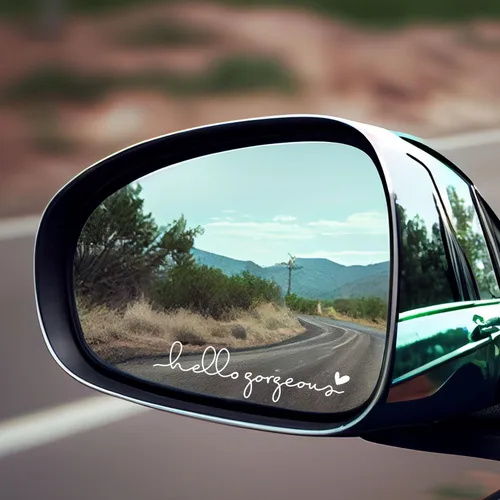 Miniatura 4 de 2 calcomanías de vinilo con el texto “Hello Gorgeous” para espejo retrovisor, amor propio, cuidado personal, para la ventana del auto y laptop