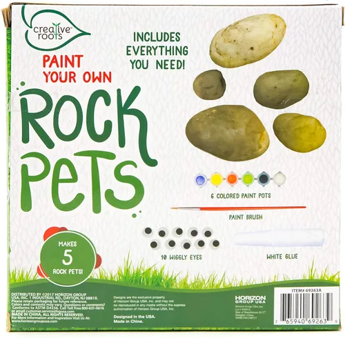 Miniatura 4 de Creative Roots Pinta tus propias mascotas de roca de Horizon Group USA, 6 colores, pincel de pintura, ojos ondulados y pegamento incluidos