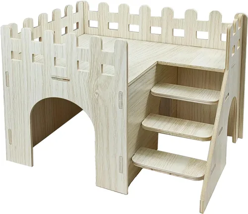 Miniatura 11 de Accesorios de jaula de escondite para hámster Sirvarni - Casa y hábitat de hámster en madera con cabaña oculta, escalera para escalar y tobogán