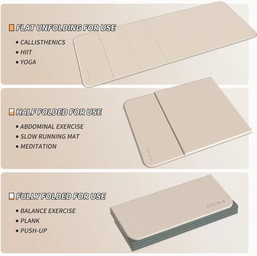 Miniatura 7 de PAIDU Esterilla de yoga plegable para fitness, extra gruesa de 2/5 pulgadas (0.394 in) TPE antideslizante certificado SGS 75 x 26 pulgadas extra