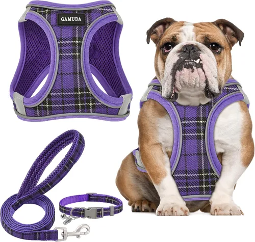 Miniatura 24 de GAMUDA Juego de Arnés, Collar y Correa para Perro Pequeño, Paso a Paso Sin Estrangulamiento Sin Tirones de Malla Suave Chaleco Ajustable para Perro