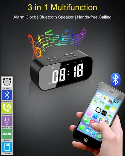 Miniatura 2 de AFK Reloj despertador con altavoz Bluetooth para dormitorio/oficina, pequeño reloj digital para adultos con sueño pesado, adolescentes, niños