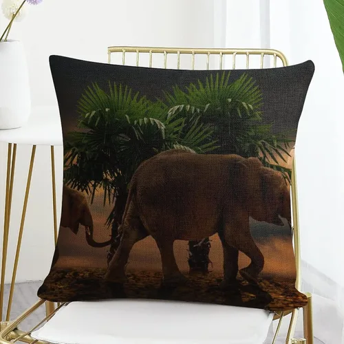 Miniatura 7 de Almohadas de cama con palmeras africanas, camellos, elefantes, 18 x 18 pulgadas, funda de cojín de lino animal de verano para decoración del hogar