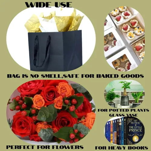Miniatura 7 de JUNESHE Bolsa de regalo cuadrada negra grande con asas y papel de seda, 9.84 pulgadas, gran envoltura de regalo gigante para cumpleaños, boda