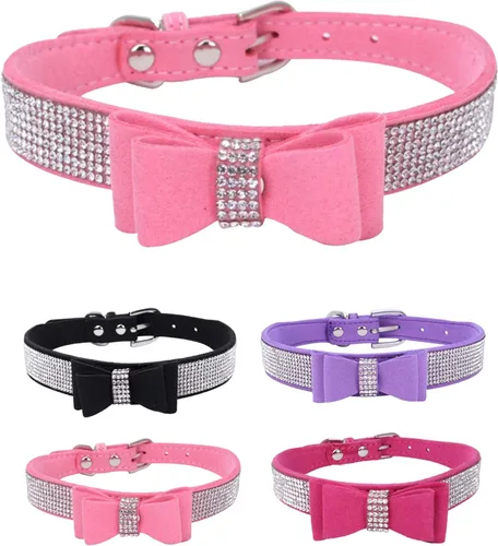 Miniatura 17 de Collar de perro para perros pequeños, collares ajustables de cuero de gamuza para perro, collar de perro rosa para gato, collar de perro