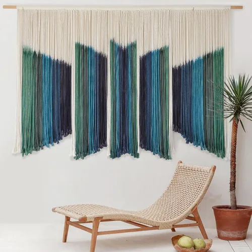 IOWER macramé para colgar en la pared, teñido por inmersión, 59 pulgadas de ancho x 37 pulgadas de largo, artesanía de hilo de fibra, arte de pared,