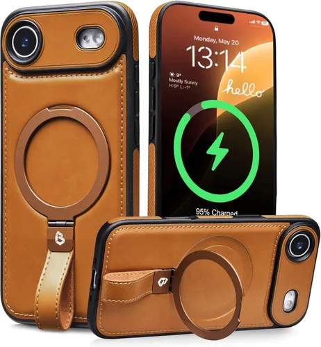 Miniatura 27 de Butaiga - Funda para iPhone 12 Pro Max con correa de cuero, soporte de anillo, color negro Finger Loop, Relieve Smartphone Pinky Strain