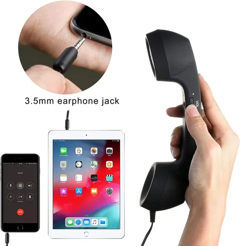 Miniatura 4 de Auricular retro de 3.5mm para teléfono celular Micrófono receptor para iPhone iPad teléfonos móviles smartphone (negro)