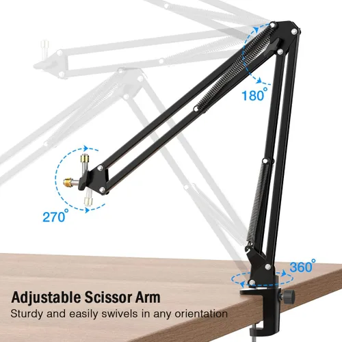 Miniatura 2 de Soporte de brazo para micrófono FIFINE; soporte de brazo de tijera con suspensión, con abrazadera de gran resistencia, adaptador de 3/8 a 5/8