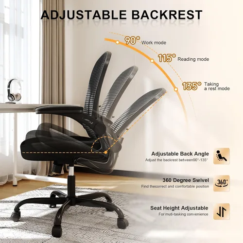 Miniatura 8 de Silla de oficina, sillas de escritorio ergonómicas de 330 libras de capacidad, silla de computadora de malla con respaldo alto con reposabrazos Negro