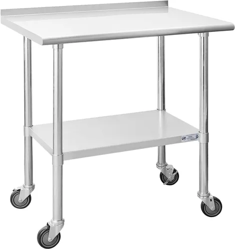 Miniatura 63 de Mesa de acero inoxidable para preparación y trabajo, con ruedas giratorias, mesa resistente, comercial NSF, con estante inferior y protector
