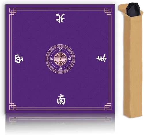 Miniatura 12 de Tapete Mahjong, tapete de juego antideslizante que reduce el ruido, tapete de mesa Mahjong de 31.5 pulgadas, tapete Mahjong con bolsa de tela y Rojo