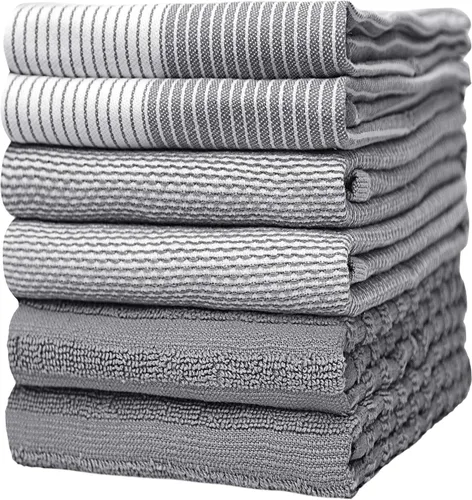 Toallas de cocina premium (20"x 28", paquete de 6) | Toallas de plato grandes de algodón | Juego de textiles de cocina planos y de rizo altamente