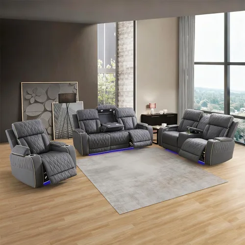 Miniatura 13 de Sofá reclinable individual eléctrico para muebles de sala de estar, silla reclinable de cuero con luces LED, puertos USB, almacenamiento oculto