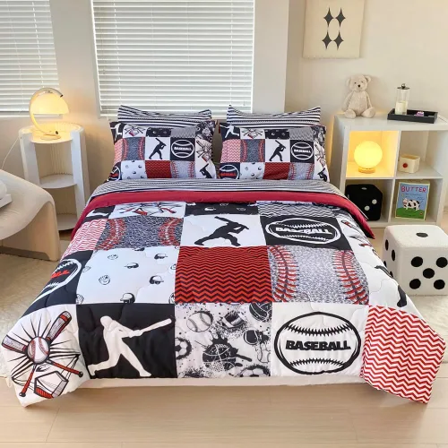 Juego de 7 piezas de edredón deportivo de béisbol en una bolsa, tamaño Queen, ropa de cama 3D para niños, deportes de sóftbol, microfibra para todas