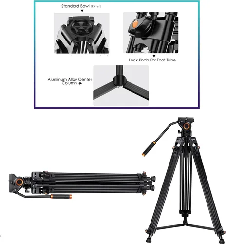 Miniatura 2 de Profesional Dual Handle 67" trípode de aluminio para Sony Cybershot DSC-H10 (Nivel de burbuja)