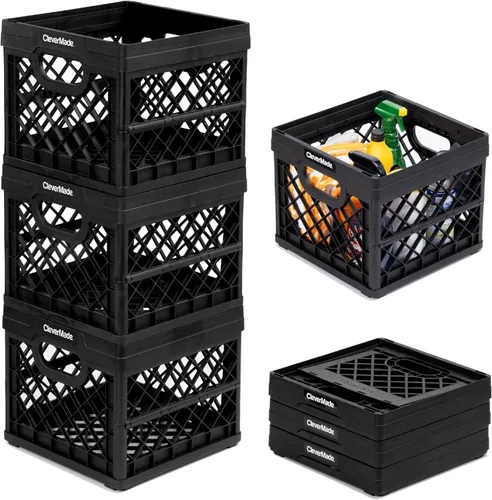 Miniatura 12 de CleverMade - Caja plegable para leche, color piedra, paquete de 3 contenedores apilables de 25 litros (6 galones), con capacidad para 50 libras por