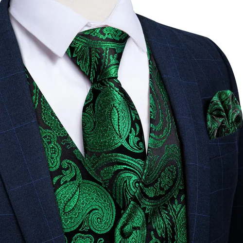 Miniatura 4 de DiBanGu Conjunto de chaleco de cachemira y corbata para hombre con gemelos cuadrados para esmoquin