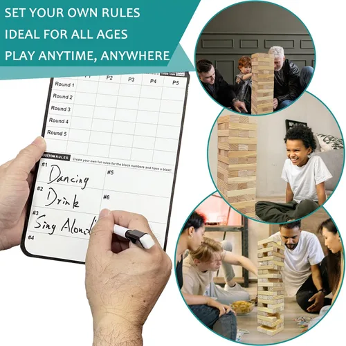 Miniatura 4 de Juego gigante de torre de caída, juegos al aire libre para niños y adultos, juego de torre de bloques de madera para patio (grande-1.87 pies)