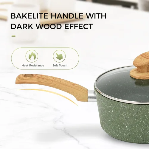 Miniatura 9 de MAISON ARTS Juego de ollas y sartenes antiadherentes de 17 piezas, juegos de utensilios de cocina con revestimiento de piedra de granito Verde