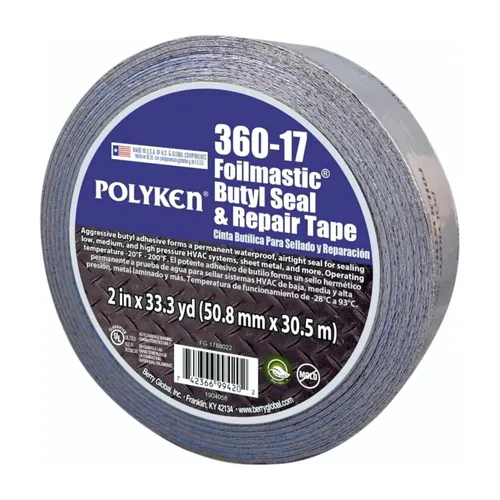 Nashua 360-17 FoilMastic cinta de caucho butílica (100 pies de largo)/Disponible en varios anchos, Plateado