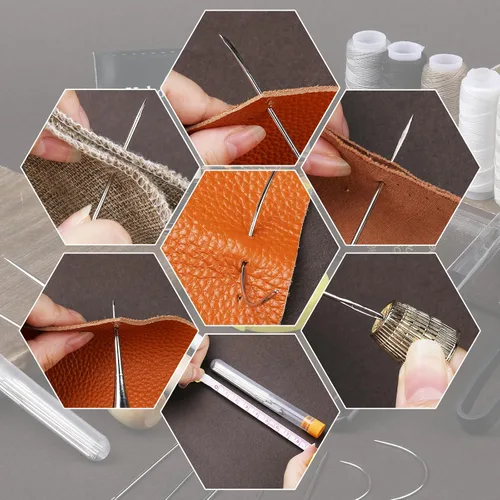 Miniatura 6 de BAGERLA Kit de costura de reparación de tapicería, kit de costura resistente con herramientas de punzón, desgarrador de costura, agujas de costura a