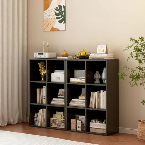 Miniatura 7 de OSCHF - Estantería de almacenamiento de 6 cubos, estantería de madera de 3 niveles con soporte en el suelo, estantería abierta para el hogar