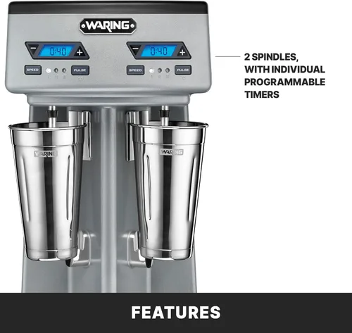 Miniatura 4 de Waring Commercial WDM240TX - Mezclador de bebidas comercial de doble husillo para uso pesado, cada husillo tiene un motor independiente de 1 hp