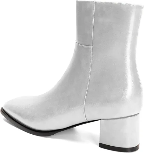 Miniatura 4 de Aachcol Botas de tobillo para mujer, tacón grueso medio, punta cuadrada, cierre clásico, 2 pulgadas