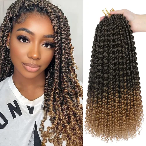 Miniatura 56 de Cabello Passion Twist de 30 pulgadas, cabello rubio de ondas de agua con ganchillo para mujeres, cabello rubio Passion Twist de ganchillo largo 27#