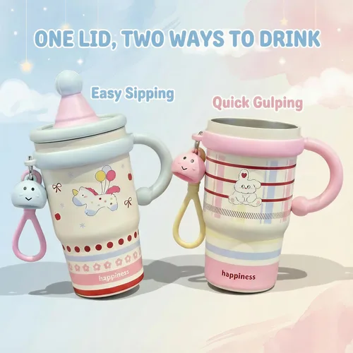 Miniatura 2 de Vaso aislado de 20 onzas con popote y tapa, taza de viaje para café a prueba de fugas con asa, diseño de doble bebida para bebidas calientes y Nube