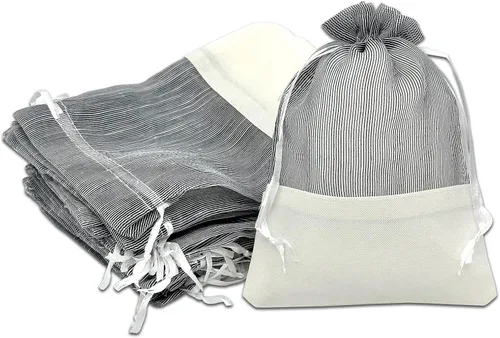 Miniatura 21 de TheDisplayGuys For Your Modern Living Paquete de 24 bolsas de regalo de lino y organza negra con cordones (XS 3 x 4), recuerdos de fiesta, muestras
