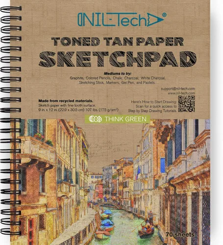 70 hojas de cuaderno de bocetos bronceado de alta calidad, 9 x 12 pulgadas, bloc de papel de dibujo encuadernado en espiral para bolígrafos de gel,