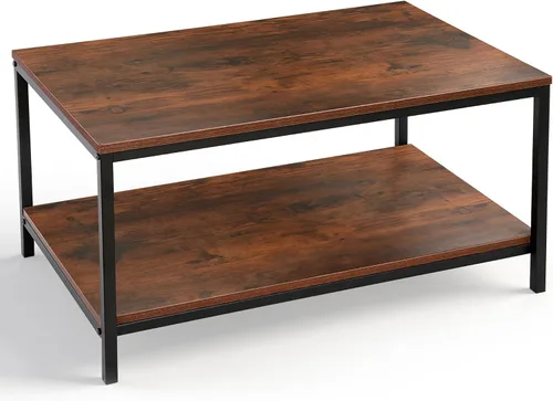 SUPER DEAL Mesa de café industrial de 2 niveles con estante de almacenamiento para apartamento pequeño, sala de estar, mesa auxiliar rectangular de